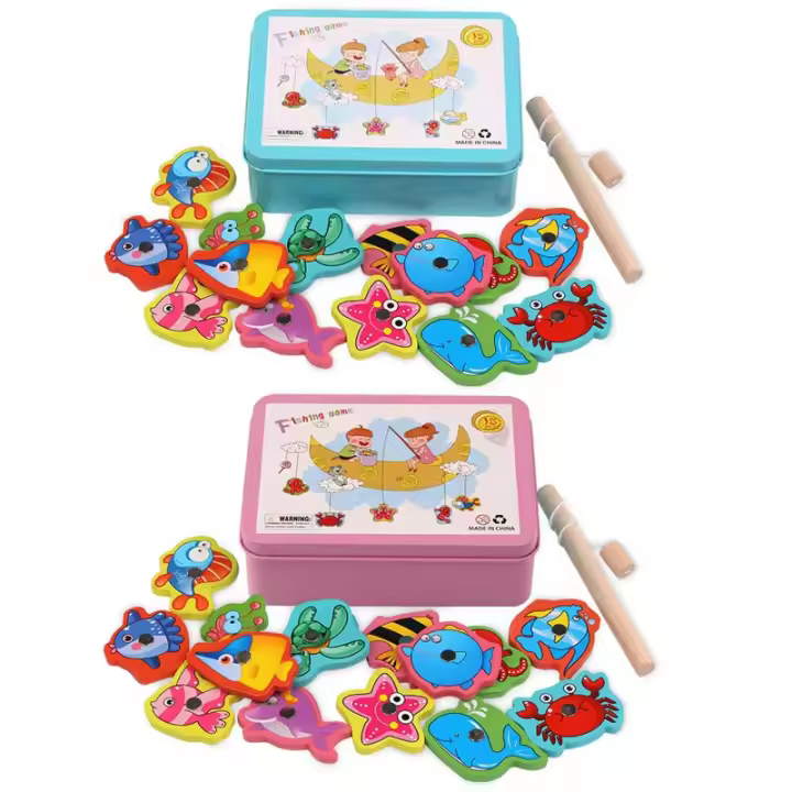 Juego De Pesca Magnético De Madera Montessori Juguete Educativo Para Niños Entrenamiento De Habilidades Motoras Puzzle De Pescar Pez - 1