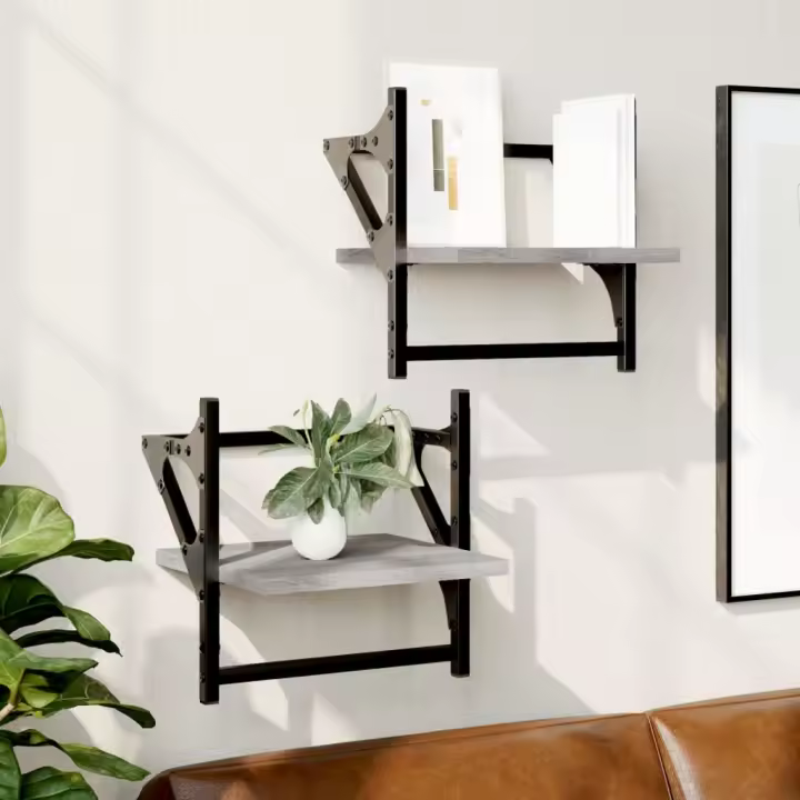 Estantes de pared con barras 2 uds gris Sonoma 30x25x30 cm - 1