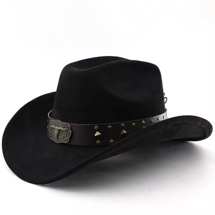 Sombrero De Vaquero Occidental Imitación De Cuero Genuino Con Sombrilla Protección Solar Estilo Étnico De Jazz Grande Sombrilla - 1