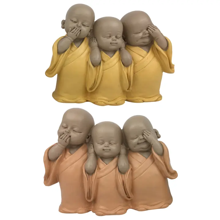 CAPRILO REGALOS & DECORACIÓN Set de 2 Figuras Decorativas de Resina "Monjes no Ve, Oye , Habla ". Adornos y Esculturas. Regalos Originales. Decoración Hogar. 115 x 6 x 11,50 cm. - 1