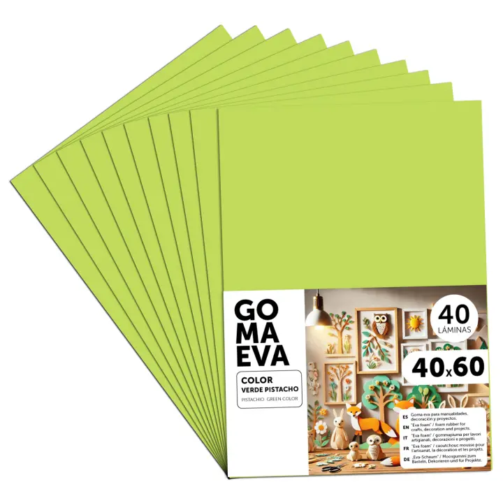 Goma Eva para Manualidades, Goma Espuma de Colores para Proyectos Creativos, Ideales para Artes y Manualidades, uso Escolar, Profesional o Artístico 40x60cm - m-office (Verde Pistacho, 40 uds) - 1