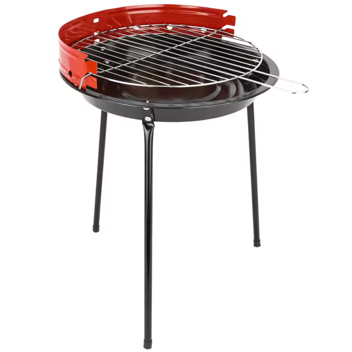Barbacoa de carbón de 33x45 cm redonda con patas BBQ grill para jardín y camping - PrimeMatik - 1