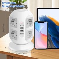 Regleta Torre Enchufes con 2 m de Cable – 8 Tomas Schuko + 4 Puertos USB, Interruptores Independientes Superior e Inferior, Protección Sobrecarga, 2500W 10A – Alargador Vertical para Hogar y Oficina - details 1