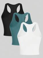 Top De Yoga Para Mujer 3 Piezas Vest Racerback Sin Mangas Transpirable Y Secado Rápido Deporte Streetwear Rib Knit - details 3