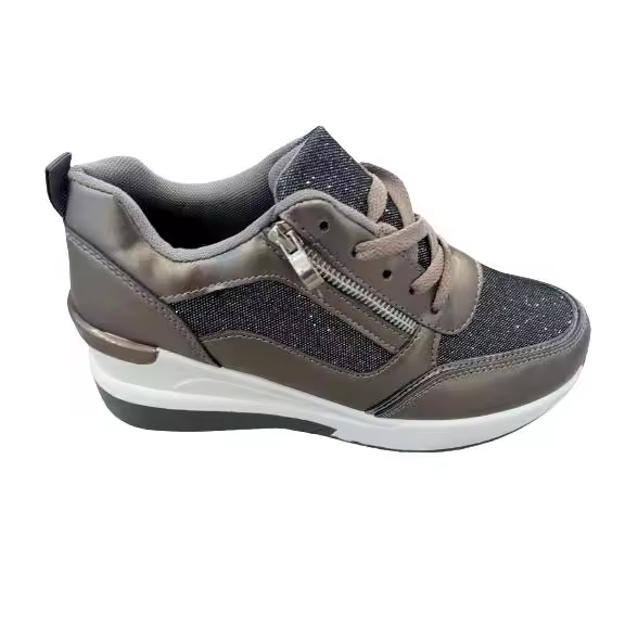 Deportiva con cuña con suela de goma adorno cremallera ajustable con cordones modelo 7009 - 1
