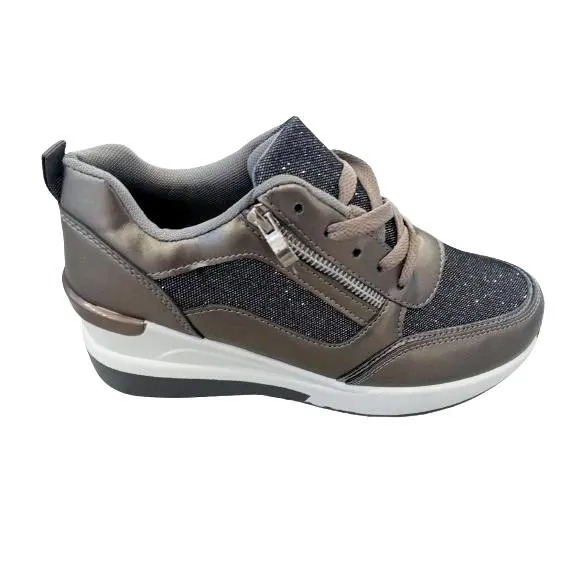 Deportiva con cuña con suela de goma adorno cremallera ajustable con cordones modelo 7009 - 1
