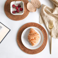 Mantelos Redondos Hechos a Mano De Rattan Y Algodón Ecológico 8-20cm Coaster Bowl Mats Tapete De Té Insulación Pad Japón Estilo - details 4