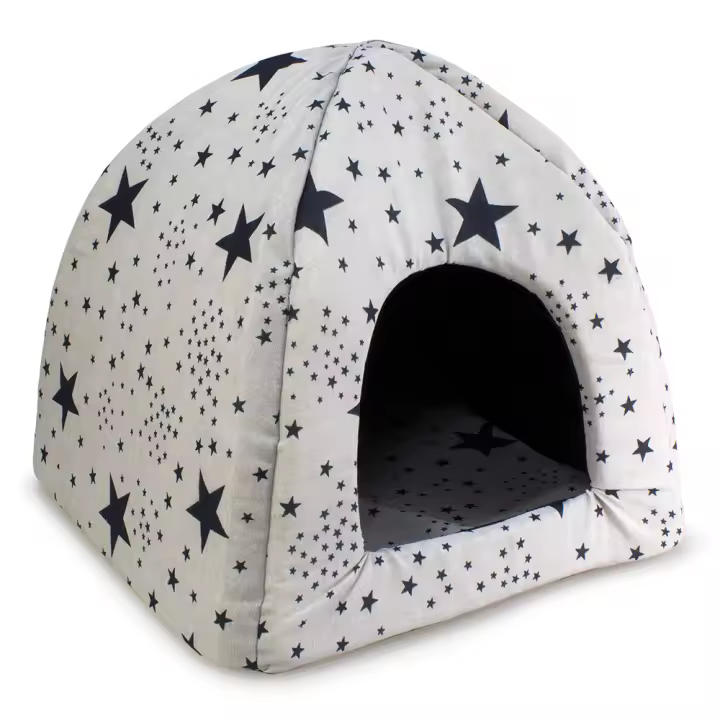 Iglú dibujos Estrellas Negras para perros - 40x40x45 cm - Cómodo y agradable - Accesorios para dormir - 1
