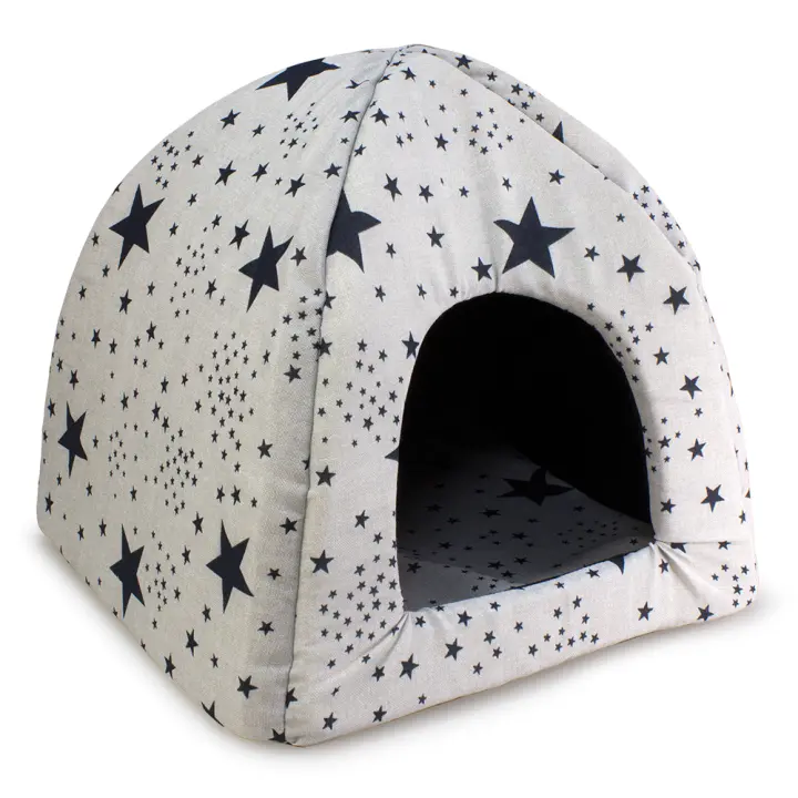 Iglú dibujos Estrellas Negras para perros - 40x40x45 cm - Cómodo y agradable - Accesorios para dormir - 1