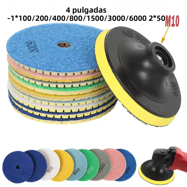 Kit De 10-16 Piezas De Pads De Pulido De Diamante De 4 Pulgadas Para Granito Hormigón Vidrio Uso Doméstico DIY Abrasivos De Polvo De Pulir - 1