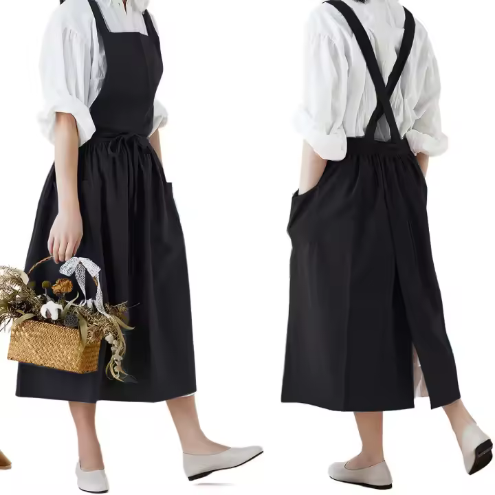 Falda Plisada Nórdica De Algodón Y Lino Para Mujer Y Niñas Apron Vintage Para Jardinería Con Espalda Cruzada Vestido Pinafore - 1