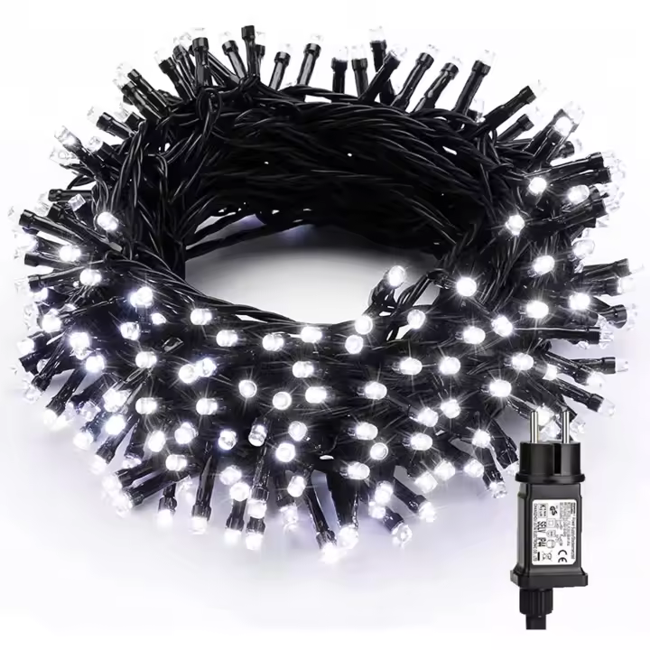 Cadena de luces navideñas para interior y exterior, 20 m, 200 LED, color blanco frío, 8 modos, resistente al agua, para decoración navideña, fiestas, bodas, árboles, festivales y jardines - 1