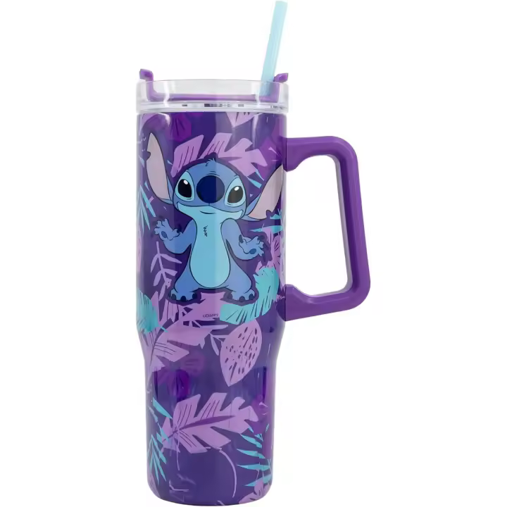 Stitch Taza Vaso Termo XL Acero Inoxidable con Pajita 940ml Purple Flower - 1