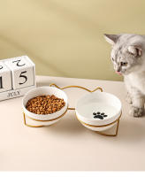 Tazón De Cerámica Para Gatos Y Perros 500ML Con Soporte Elevado Alimentos Y Agua Dispensador Accesorios Para Gatos Tazón Doble De Forma Redonda - details 3