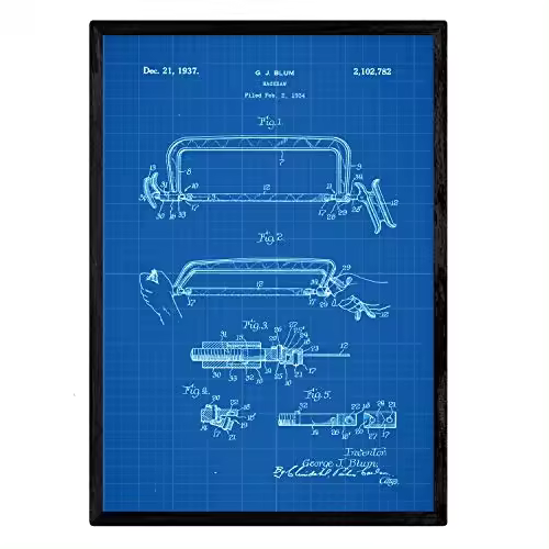 Nacnic Poster Con Patente De Sierra. Lámina Con Diseño De Patente Antigua En Y Con Fondo Azul - 1