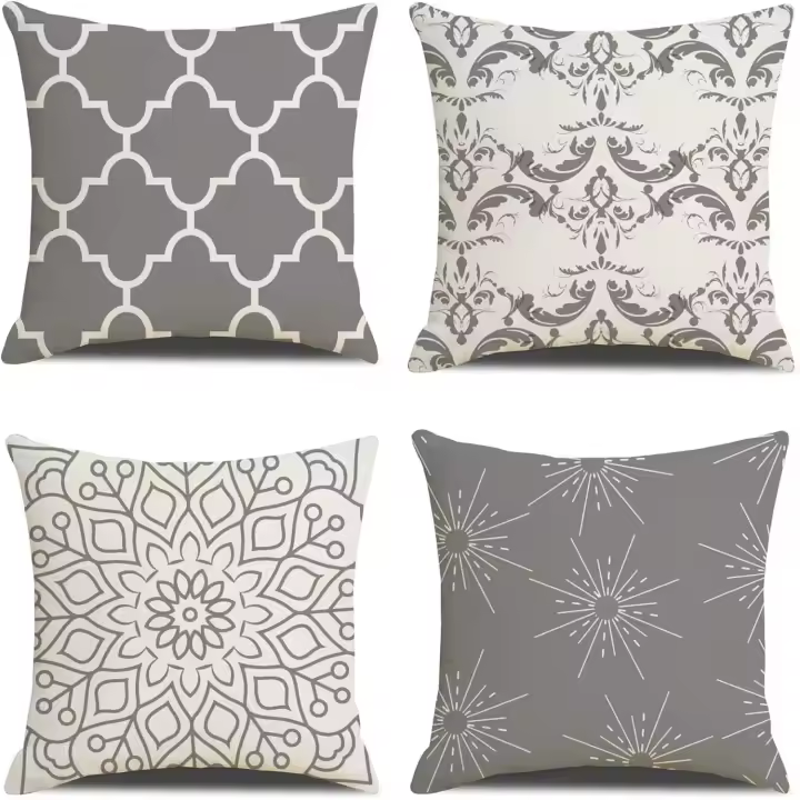 Funda de cojín 45x45cm Juego de 4 decoración de Lino Funda de cojín decorative Modern geométrica cuadrada para Sala de estar Almohada Sofá - 1