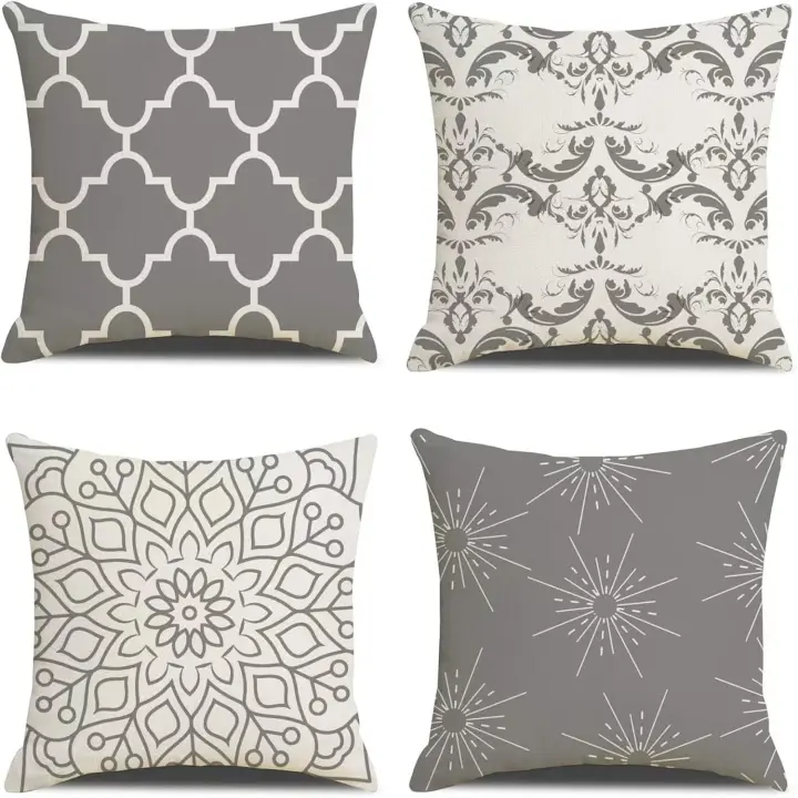 Funda de cojín 45x45cm Juego de 4 decoración de Lino Funda de cojín decorative Modern geométrica cuadrada para Sala de estar Almohada Sofá - 1