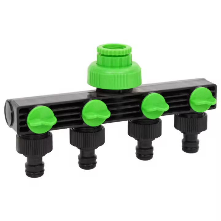 vidaXL Adaptador para grifo de 4 vías ABS & PP verde negro 19,5x6x11cm - 1