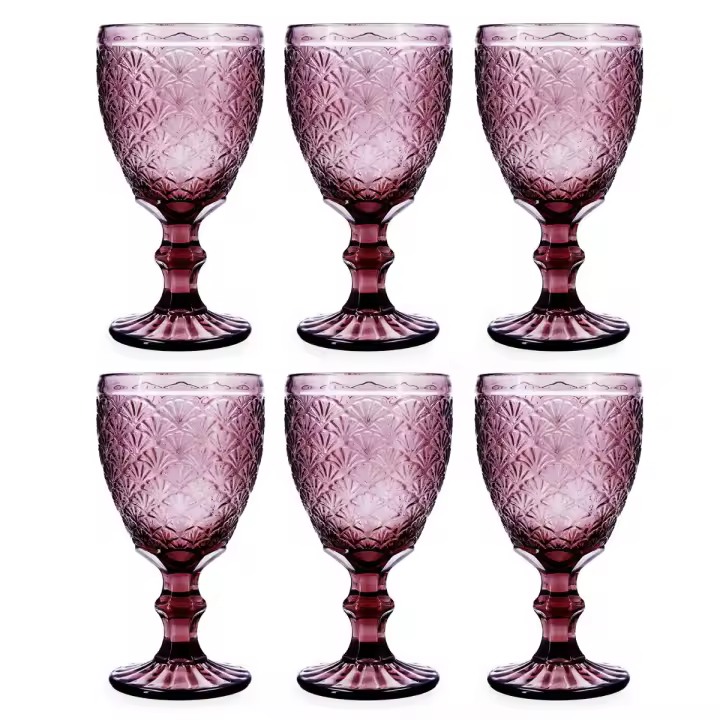 BIDASOA ROSE MOON Set 6 Copas Vidrio 35CL Rosa Con Relieve Facil de Limpiar Ecológico - 1