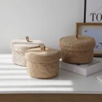Caja De Almacenamiento De Jute De Sección Redonda Para Regalos Y Snacks Caja De Almacenamiento De Flores De Seagrass Con Tapa Caja De Armario Ecológica Y Hecha De Fibra Vegetal - details 3