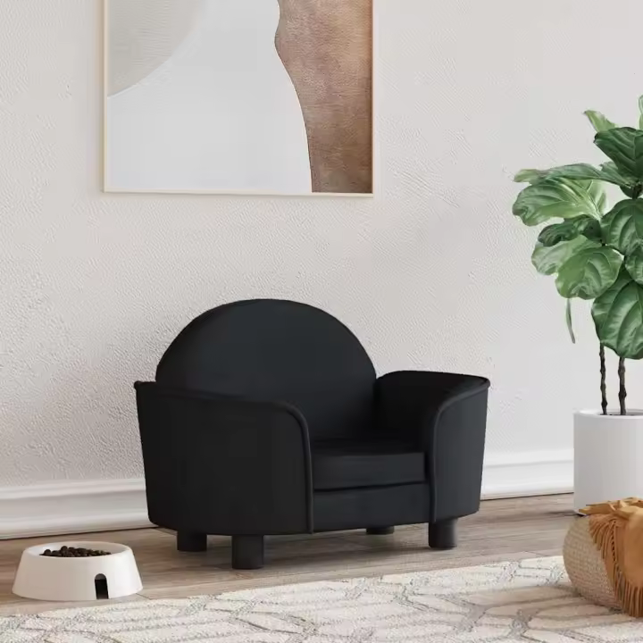 Cama para perros de terciopelo negra 66x40x45 cm - 1
