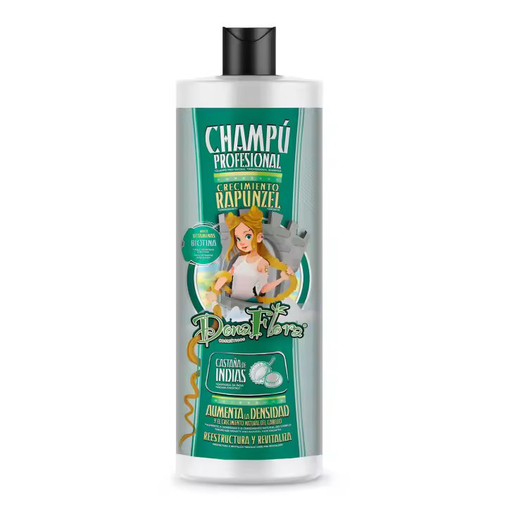 Dona Flora Champú Rapunzel 1000ml - Estimula el crecimiento con Vitaminas, Biotina y Extracto de Castaño de Indias - Vendido por Beauty World Distributor - 1