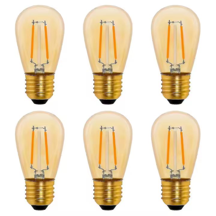 Bombilla LED vintage S14 de filamento E27, 1 W, ámbar, reemplazo de Edison, incandescente de 10 W, no regulable, blanco cálido 2200 K, CA 220 V, paquete de 6 - 1