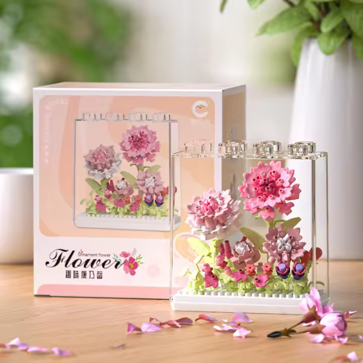 Bloques De Construcción Creativos Flower Dream Juego De Montaje Para Mesa Ornamento De Oficina Regalo De Flores Para Mujeres Bloques De Plástico ABS Tamaño Pequeño Compatible Con Lego - 1