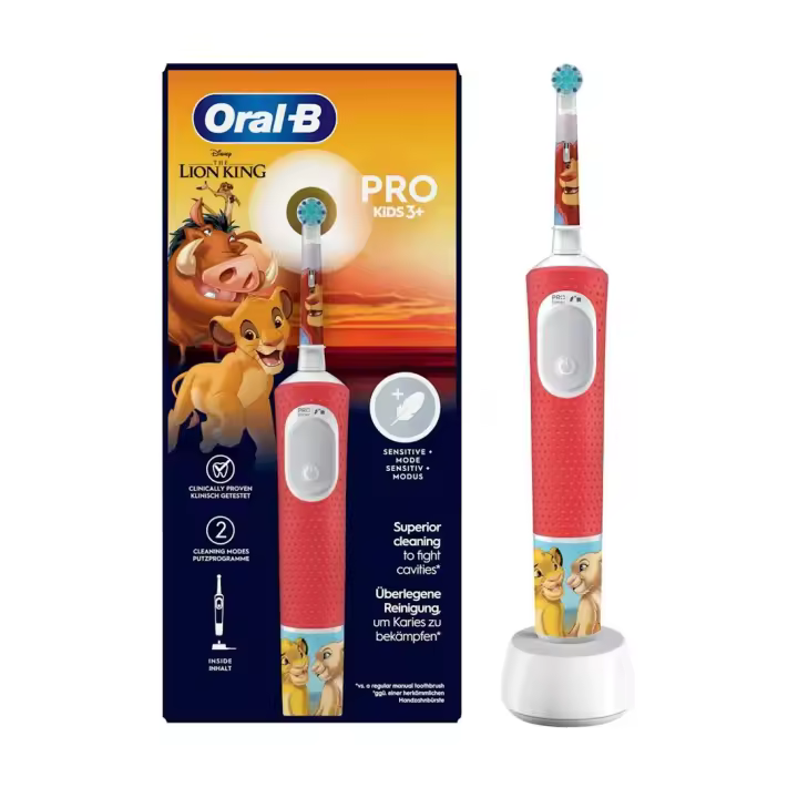 ORAL-B PRO KIDS 3+, Cepillo dental eléctrico, Vitality PRO, con Diseño Disney del Rey León, para a partir de 3 años, color Rojo - 1