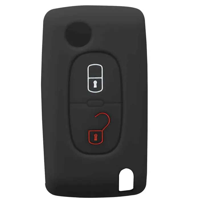 AUTOZOCO Funda Compatible con Peugeot Citroen Llave de Coche 2 Botones | Carcasa Protectora de Silicona para Coche | Negro - 1