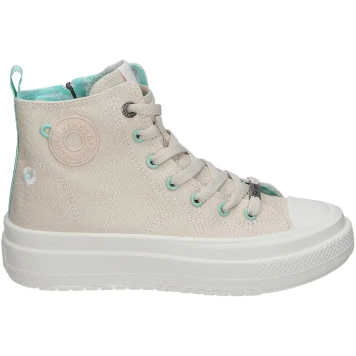 REFRESH | Zapatillas Altas Refresh para Mujer – Deportivas con Plataforma Media en Color Beige con Detalles de Flor – Sneakers con Cordones y Cremallera – Casual – Vegan – Modelo 172561 - 1