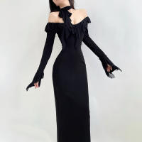 Xeemilo Vestido Largo De Noche Elegante Con Encaje Y Manga Larga Para Mujer Vestido De Fiesta Club Sexy Con Cuello Redondo Y Corte Slim - details 6