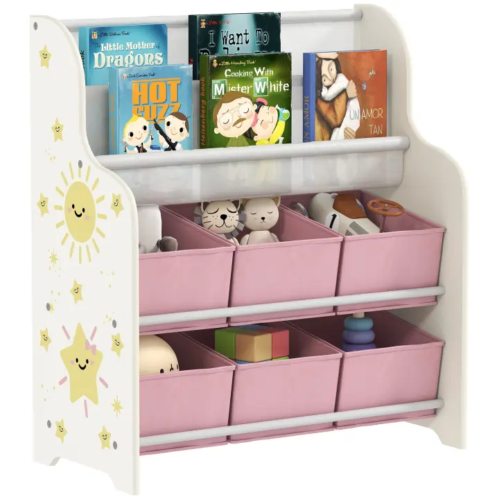 AIYAPLAY Estantería Infantil para Juguetes, con 6 Cajas Extraíbles de Tela no Tejida, Organizador de Juguetes con 2 Estantes, para Habitación Infantil, Sala de Juegos, Guardería, 63x30x71 cm - 1