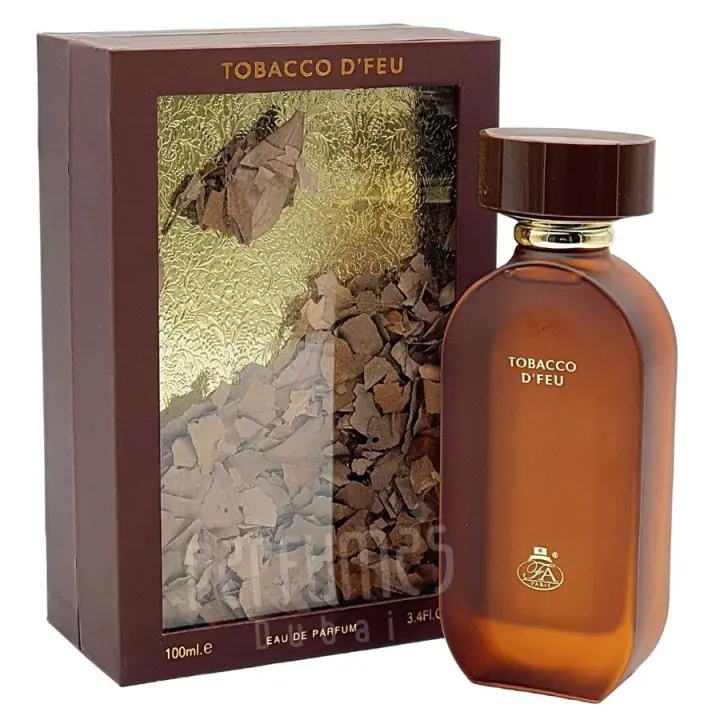 Perfume Árabe 100% Original Fragrance World Unisex Tobacco D’Feu EDP 100ml | Fragancia Exclusiva con Notas Ahumadas, Especiadas y Dulces para una Elegancia Sofisticada y Atemporal - 1