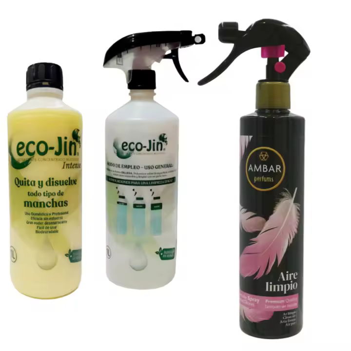 ECOJIN ORIGINAL DE LABONCLER A ELEGIR + DIFUSOR + AMBIENTADOR AMBAR AROMA AIRE LIMPIO. Spray Aire Limpio 280 ml. Ambientador líquido en spray. Elimina los malos olores, especial tejidos con gran capacidad de pulverización. - 1