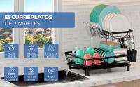 Marctani Escurreplatos de Acero Inoxidable - Escurridor de Platos de Alta Capacidad - Estante de Secado de Metal con Soporte para Cubiertos Extraible y Caño de Drenaje Giratorio (2 Pisos, Negro) - details 0