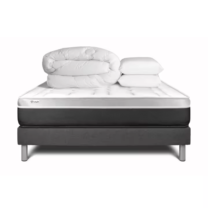 Pack cama completa - Colchón 160x200cm + Somier con láminas (kit) + 2 almohadas + Edredón - Vital Soft - 1
