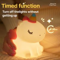 Lámpara Nocturna De Silicona Unicornio Para Niños Luz LED Recargable Por USB Decoración De Habitación Animal Cartoon Lámpara Táctil Para Regalos - details 22