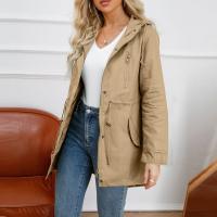Abrigo De Trench De Algodón Para Mujer plus Talla Con Capucha Estilo Casual Cierre De Cremallera Manga Larga Color Sólido Para Otoño E Invierno - details 31