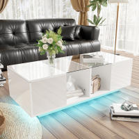 Moderna Mesa de Centro Blanca con iluminación LED, tablero de Brillo, 120x50x38,5 cm - details 2