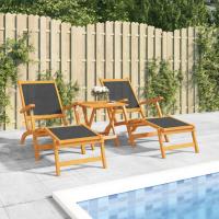 vidaXL Sillas de jardín con reposapiés y mesa madera acacia textilene Sillas de Exterior Ideal para jardín, playa, piscina, terraza Tumbona Piscina Tumbonas Playa Tumbonas Jardín Exterior - details 1