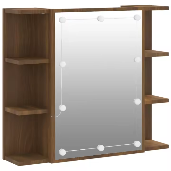 Mueble con Espejo y Luces LED Roble Marron 70x16,5x60 cm - 1