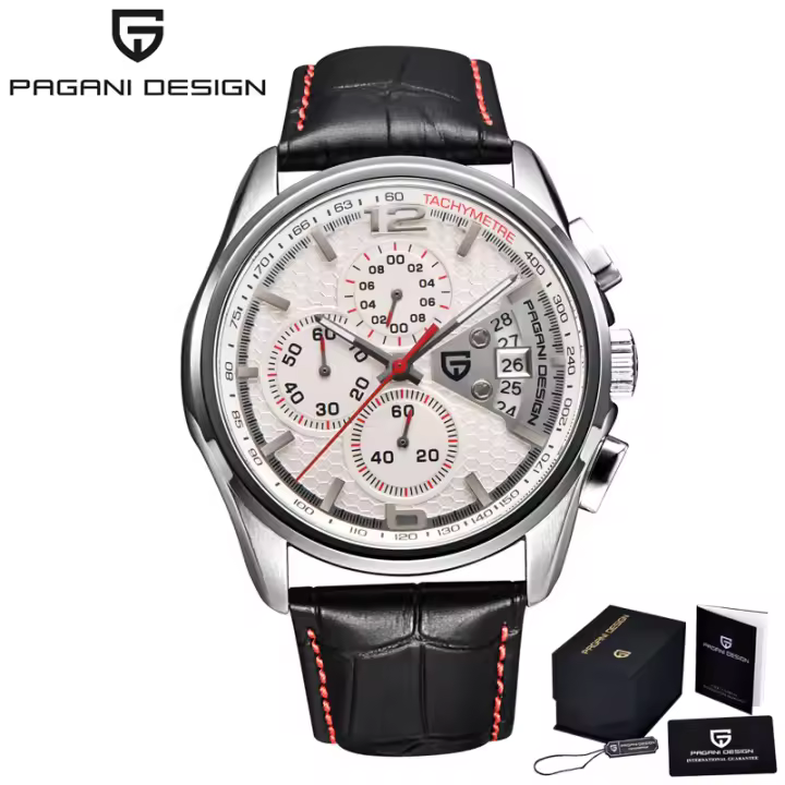 Reloj De Cuarzo Para Hombre PAGANI DESIGN 2024 Moda Militar Con Movimiento De Lujo Cuero Resistente Al Agua Y Al Choque Pantalla Retroiluminada Y Fecha Rattrapante - 1