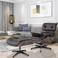 EU Stock TY304 Classic Recliner Light Walnut Armchair With Dark Brown Cowhide Black Big Head Foot 360° Swivel Lounge Chair Furniture Genuine Leather Recliner Chair Modern Lounge Chair with Ottoman for Home Living Room Office (Brown) - details 9