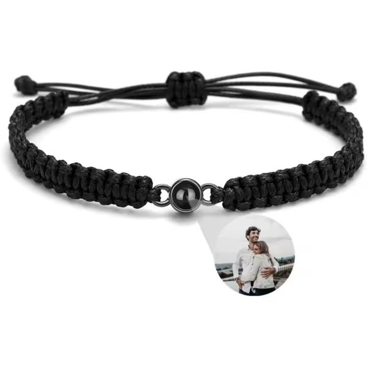 Pulsera con Foto Personalizada Regalos Personalizados Pulseras Personalizadas Pulseras para Parejas (Black B,One Size) - 1