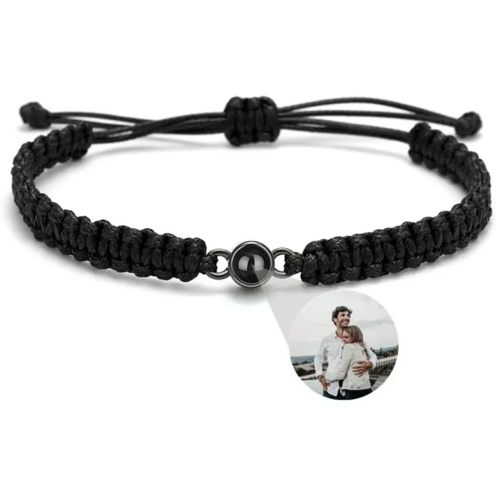 Pulsera con Foto Personalizada Regalos Personalizados Pulseras Personalizadas Pulseras para Parejas (Black B,One Size) - 1