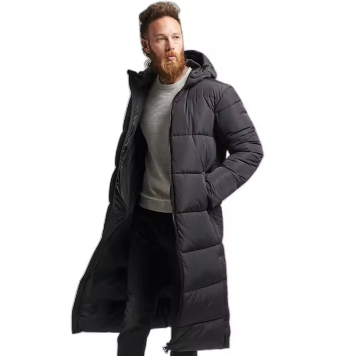 PARKA SUPERDRY MAXI LARGA NEGRA - 1