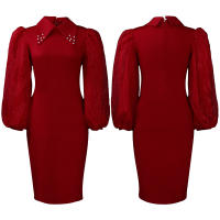 Vestido Elegante Para Oficina Para Mujer Profesional Con Cuello En V Y Diamantes Ajustado Silueta De Saco Midi Formal Vestido De Trabajo - details 34