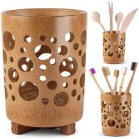 Porta Cepillo De Dientes De Bambú Con Soporte Para Vaso Y Drenaje Para Baño Y Oficinas Suministros De Decoración Y Organización - details 1