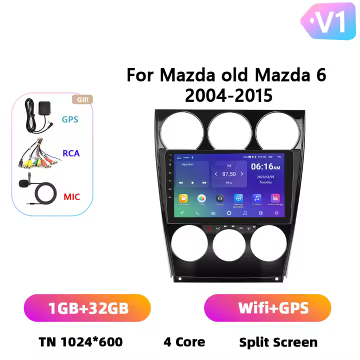 Podofo Radio de coche Android 2 Din para Mazda old Mazda 6  2004-2015 Carplay 8+128GB AI Voice WIFI+4G DSP GPS Navegación Multimedia Reproductor de Video - 1